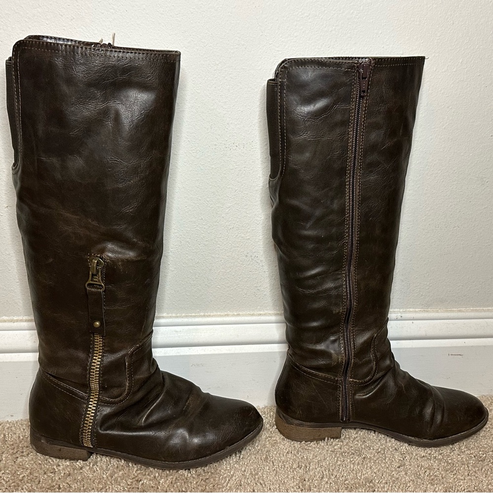 Brown knee-high boots with extended calf